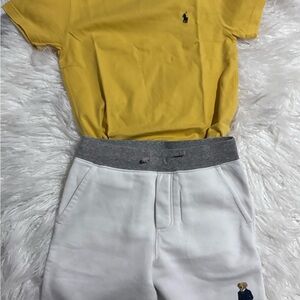 Yellow Polo Shirt and Gray-White Shorts Set